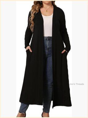 Plus Size Floor Length Open Front Drape Cardigan Lightweight Long Sleeve Maxi